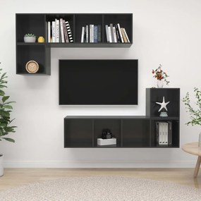 vidaXL 4 pcs conjunto de móveis de TV contraplacado cinzento brilhante