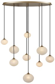 Candeeiro suspenso Art Deco dourado com vidro opalino 9 luzes - Yani Art Deco