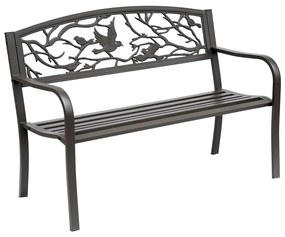 Outsunny Banco de Jardim de Aço Banco de Exterior com Apoio para os Braços e Encosto Decorativo 127x60x85 cm Marrom Escuro