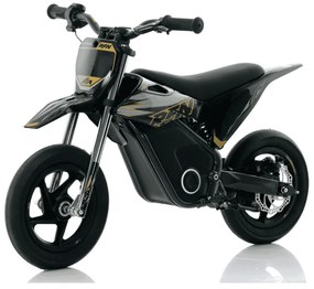 Mini moto eléctrica velocidade até 13 Km/h C/Limitador RFN Warrior Kids SX-E150 150W 12/12” Supermotard Preto e Dourada
