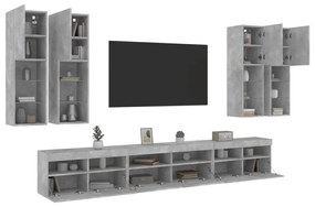 vidaXL 7 pcs conj. móveis de parede p/ TV luzes LED cinzento cimento