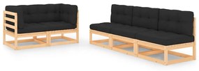 vidaXL 5 pcs conjunto lounge de jardim c/ almofadões pinho maciço