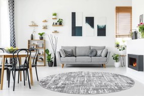 Tapete MEFE moderno  Circulo 8722 Linhas vintage - Structural dois níveis de lã cinza cinzento / branco