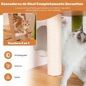 Caixa areia e arranhador para Gatos escondida 2 em 1 com torre tudo-em-um com postes para arranhar Escada de sisal Bolas suspensas