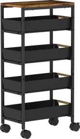 HOMCOM Carrinho de Cozinha de Armazenamento de 5 Níveis Carrinho Auxiliar com Rodas Bancada com Efeito Madeira 39,5x24x82 cm Preto | Aosom Portugal