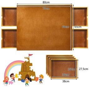 Mesa de puzzle em madeira 1000-1500 peças com superfície lisa e 4 gavetas 80 x 65 x 7 cm