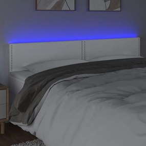 Cabeceira de cama c/ LED couro artificial 160x5x78/88 cm branco