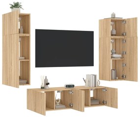 vidaXL 6pcs móveis parede p/ TV c/ LEDs deriv. madeira carvalho sonoma