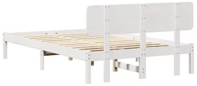 Estrado de Cama com Cabeceira Branca 120x190 cm, Madeira de Pinho Sóli