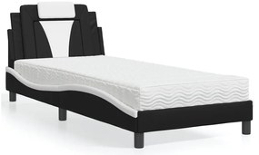 Cama com colchão 90x200 cm couro artificial preto e branco