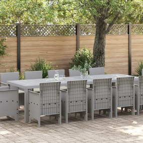 Conjunto de Jantar vidaXL de 13 peças com Almofadas Cinza Claro Rattan Poli