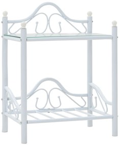 Mesas cabeceira 2 pcs aço e vidro temperado 45x30,5x60cm branco