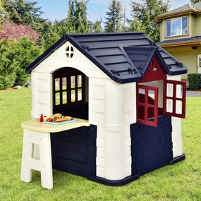 Casa de Brincar Infantil com Janelas Porta Dupla com 7 Brinquedos Interior / Exterior Cobertura Impermeável 164 x 124 x 132 cm Azul