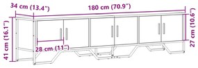 Móvel de TV 180x34x41 cm derivados de madeira cinzento sonoma