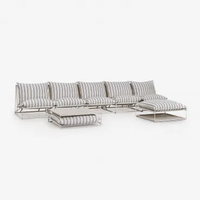 Conjunto De Sofá Modular Amaro De 5 Peças Com Mesa Lateral E Pufe Conversível Tapioca Bege - Azul- Marinho - Sklum