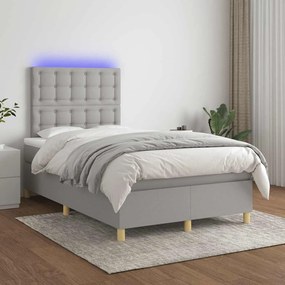 Cama box spring c/ colchão e LED 120x190 cm tecido cinza-claro