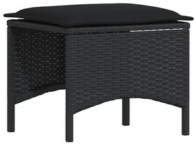 4pcs conjunto sofás de jardim com almofadões em L vime PE preto
