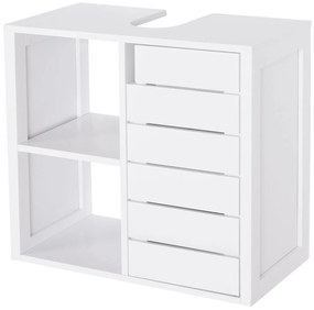kleankin Móvel para Lavatório Pousar Suspenso com 2 Prateleiras Abertas e Armário com Prateleira Ajustável 60x30x54 cm Branco | Aosom Portugal