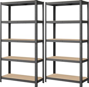 conjunto de 2 Estantes arrumação escritório, garagem, arquivo 40 x 90 x 180 cm com 5 prateleiras, com estrutura em aço cinzento