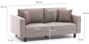 Sofá de 2 Lugares Kale – Creme – 180 cm x 83 cm x 91 cm