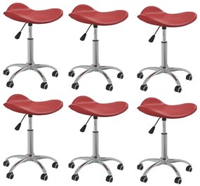 Cadeiras jantar giratórias 6pcs couro artificial vermelho tinto