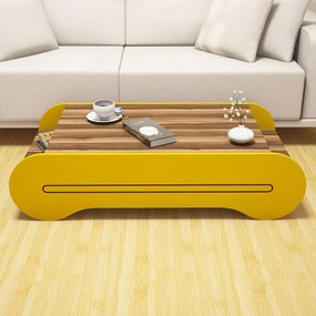 Mesa de Centro Cool – Nogueira e Amarelo – 120x30x63,6 cm