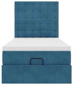 Estrutura de cama otomana com colchões azul escuro veludo