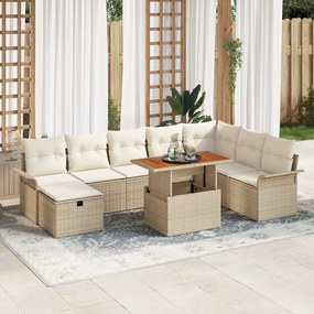 Conjunto de Sofá de Jardim de 9 Peças com Almofadas Bege Rattan Poliés