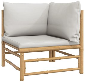 5 pcs conj. lounge de jardim bambu c/ almofadões cinzento-claro