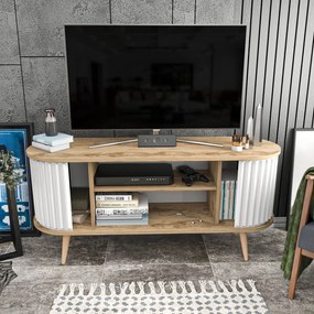Móvel TV Stor – Carvalho Oud Branco – 140 cm x 43 cm x 64 cm