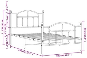 Estrutura de cama com cabeceira e pés 100x190 cm metal branco