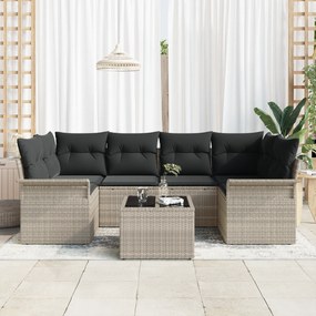 Conjunto de Sofás de Jardim de 7 Peças com Almofadas Cinza Claro Ratta