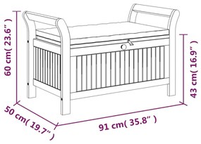 Banco de arrumação p/ jardim c/ almofadão 91 cm acácia maciça