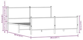 Estrutura de cama sem colchão 200x200cm metal carvalho sonoma