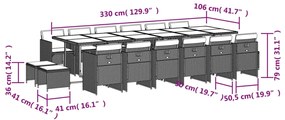11 pcs conj. jantar jardim c/ almofadões vime PE bege misturado