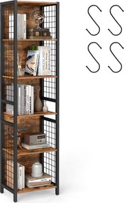 Estante com 5 prateleiras e ganchos em S 30 x 40 x 175,6 cm Castanho vintage + Preto