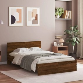 vidaXL Estrutura de cama com cabeceira 135x190 cm carvalho castanho