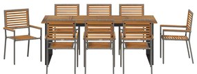 Conjunto de Jantar para Jardim 9 pcs Cinzeto 200 x 90 x 75 cm