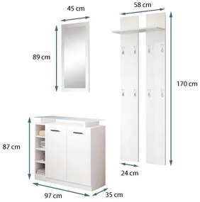 Conjunto de Entrada Setúbal – Branco Brilhante – Móvel, Espelho e Cabi