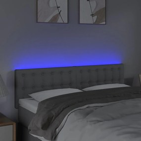 Cabeceira de cama c/ luzes LED tecido 144x5x78/88cm cinza-claro