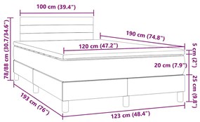 Cama box spring c/ colchão e LED 120x190 cm tecido cinza-escuro