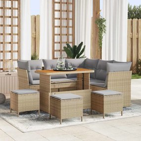 Conjunto de Sofá de Jardim vidaXL de 9 peças com Almofadas Bege de Poliratan e Acácia
