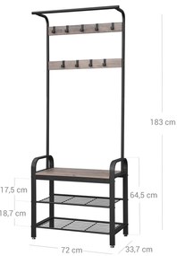 Cabide Bengaleiro entrada Hall com banco e sapateira 33,7 x 72 x 183 cm preto-greige