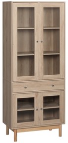 HOMCOM Armário de Cozinha Móvel Auxiliar de Cozinha com 1 Gaveta 4 Portas de Vidro Prateleiras Ajustáveis e Pés Elevados para Sala de Jantar Sala de Estar Anti-Tombamento 76x40x183cm Carvalho