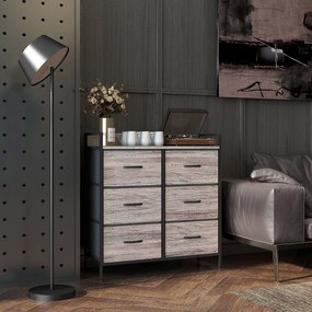 Cómoda com 6 Gavetas Dobráveis de Tecido Estrutura de Aço e Estilo Industrial 79x29x85 cm Cinzento