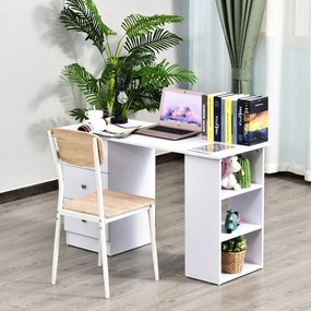 Secretária multimédia com várias opções de arrumação: 3 gavetas e 2 prateleiras, 120 x 49 x 72 cm, branca