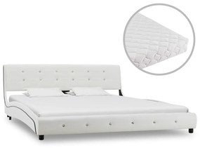 vidaXL Cama com colchão 160x200 cm couro artificial branco