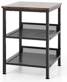 Mesa de apoio, mesa de cabeçeira de 3 níveis quadrada com duas estantes de rede para sala de estar Quarto 40 x 40 x 54 cm Castanho