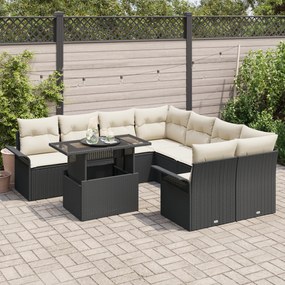 Conjunto de Sofá de Jardim com 9 Peças e Almofadas - Rattan Preto