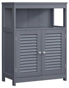 Organizador de armário de chão de madeira para banheiro VASAGLE, armário de cozinha independente, com portas de veneziana dupla, cinza BBC040G01